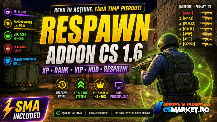 [FREE] Respawn Addon Full SMA CS 1.6 | XP, Rank, VIP, Spawn Protection